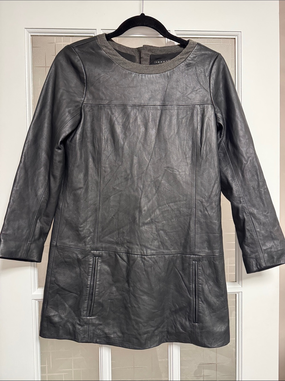 Theory Black Leather Mini Dress